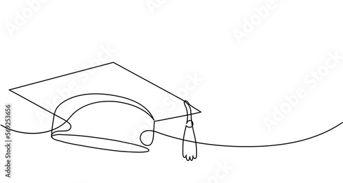 Graduation cap. Continuous line drawing. 