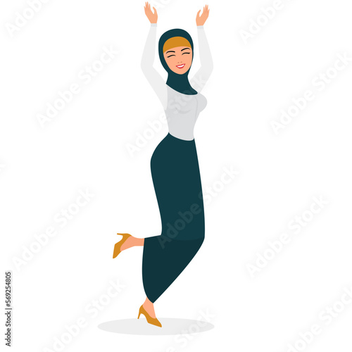 Excited arabic business woman. Happy islamic business lady, office manager vector cartoon illustration