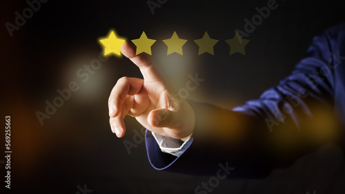 Customer satisfaction concept and 5 stars survey concept standard quality Users rate their service experience.