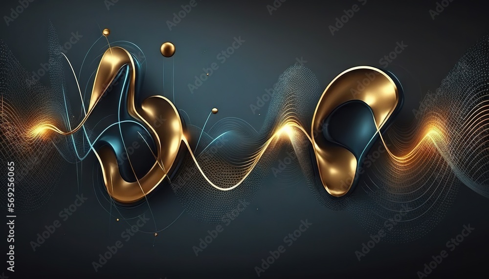 a gold and blue abstract background with a wave of light and a ball in ...