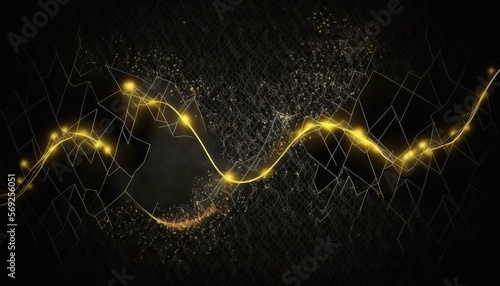  a dark background with yellow lights and a wave of light in the middle of the image and a black background with yellow lights and a wave of light in the middle.  generative ai © Shanti