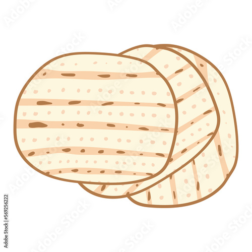 Matzah or matzo, unleavened bread for Pesach, Jewish holiday of Passover, isolated on white background, design element