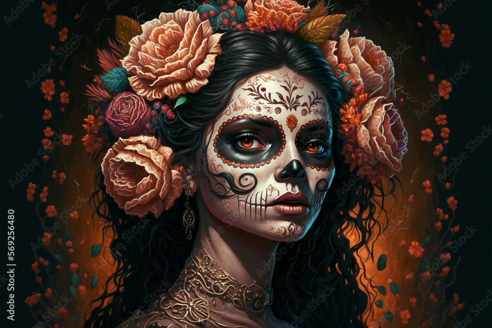 Portrait of Fictional person, Mexico's Day of the Dead background, El ...