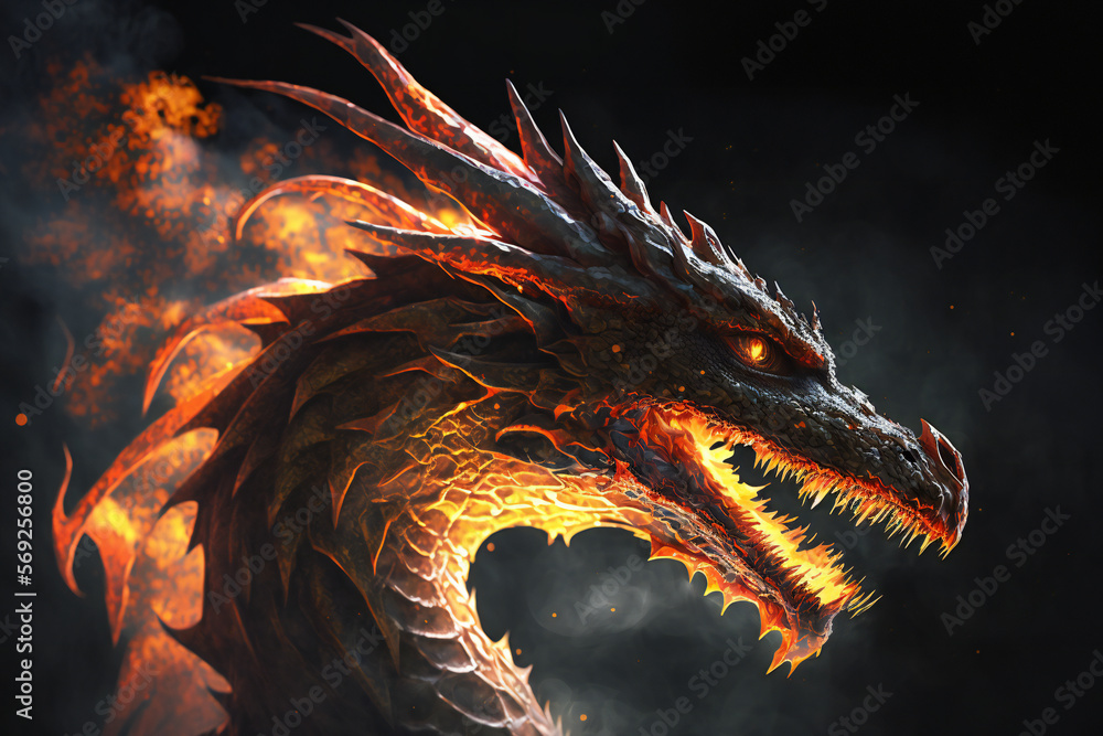 Fire Dragon - Mythology creature - fantasy illustration - wyvern - Generative AI Fire Dragon - Mythology creature - fantasy illustration - wyvern - Generative AI