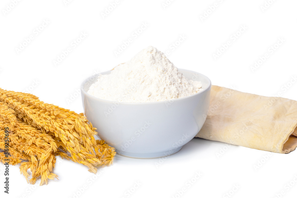 White bowl of wheat flour White bowl of wheat flour
