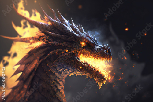 Fire Dragon - Mythology creature - fantasy illustration - wyvern - Generative AI © The_AI_Revolution