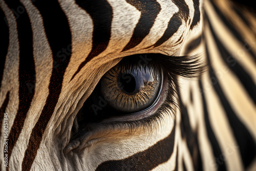 closeup of an eye of a zebra. Generative AI