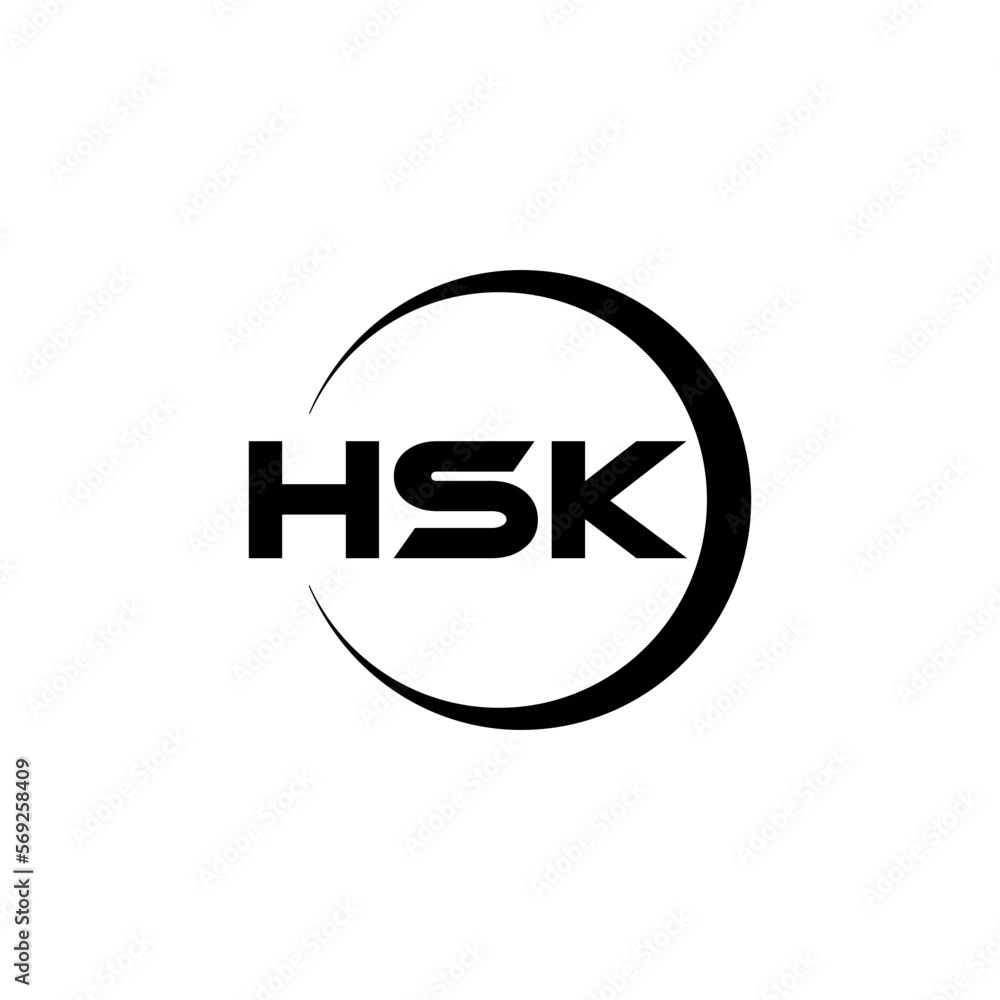 HSK letter logo design with white background in illustrator, cube logo, vector logo, modern alphabet font overlap style. calligraphy designs for logo, Poster, Invitation, etc.