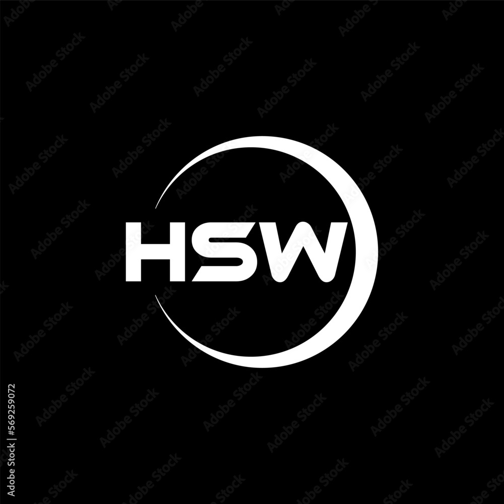 HSW letter logo design with black background in illustrator, cube logo, vector logo, modern alphabet font overlap style. calligraphy designs for logo, Poster, Invitation, etc.