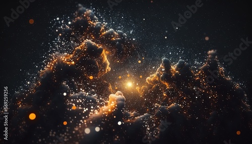  an abstract image of a star cluster in the night sky with a bright light coming out of the center of the star cluster in the center. generative ai