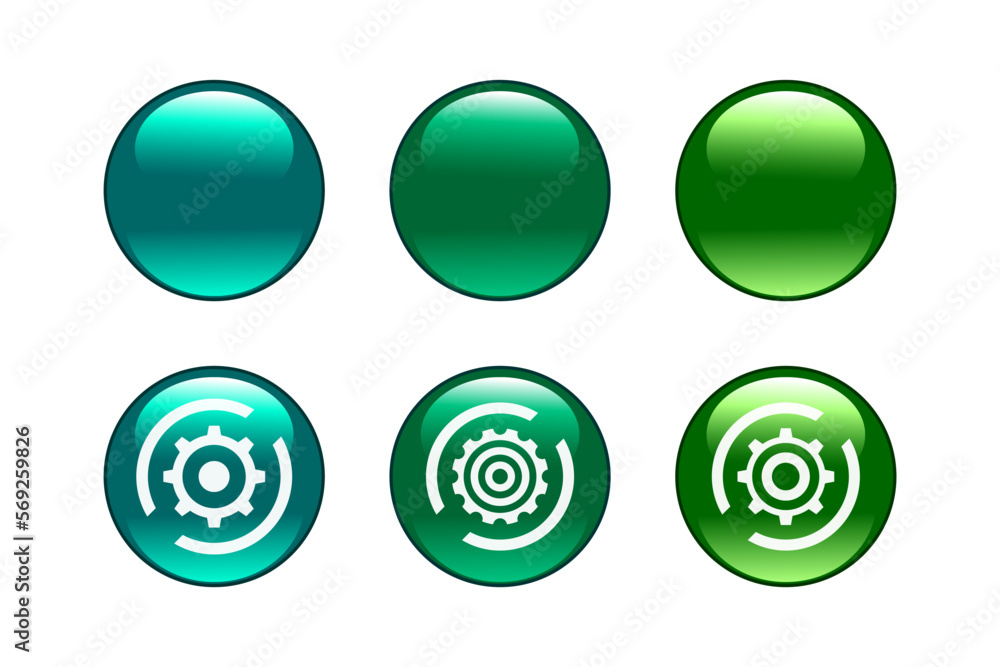 Abstract Color Circle Buttons and Gear Symbols. Elements for Design. Abstract Color Circle Buttons and Gear Symbols. Elements for Design.