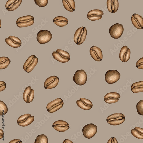 Watercolour coffee beans hand drawn seamless patterns