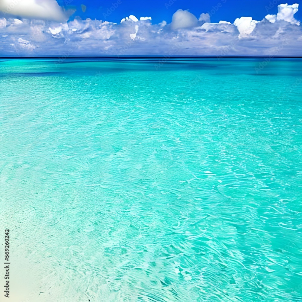 Turquoise sea water and cloudy blue sky Nature Caribbean sea Bahamas