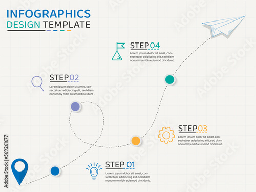 Infographic design template. Timeline concept with 4 options or steps template. layout, diagram, annual, Paper airplanes , start up, report, presentation. Vector illustration.