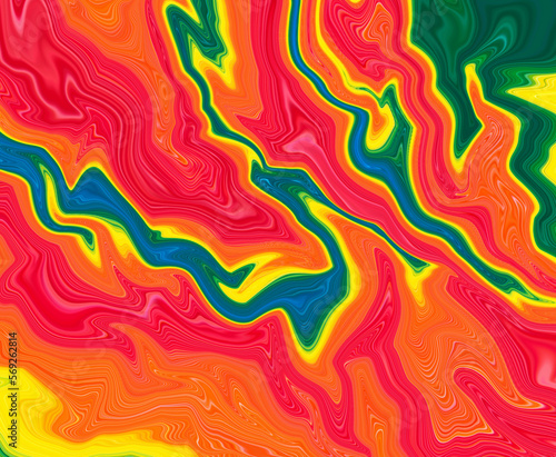 Abstract wavy colorful shiny Liquid marbling paint texture background combined with many colors, multicolor mixed fabric silk texture with grainy and retro pattern stains. 