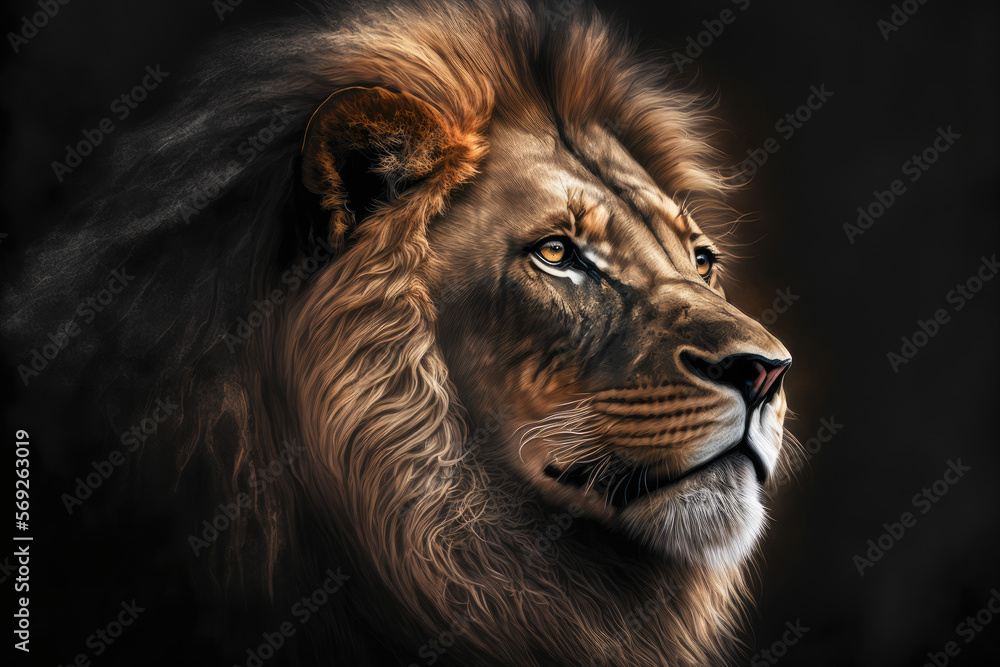 proud lion isolated on dark background. Generative AI