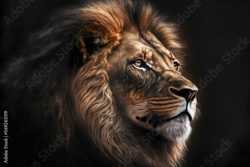 proud lion isolated on dark background. Generative AI