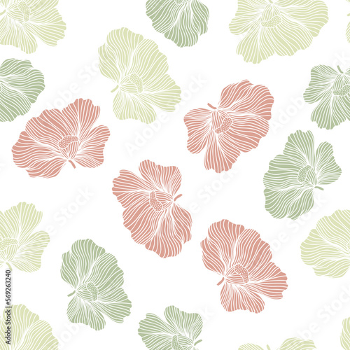 Seamless pattern with hibiscus flowers. Vintage floral background.