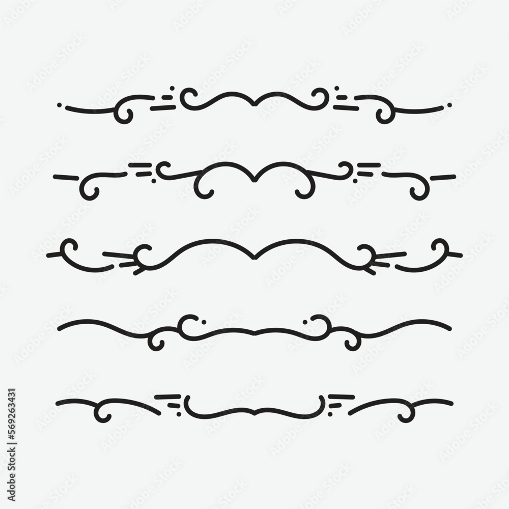 Set of ornamental filigree flourishes and thin dividers. Classical vintage elements, retro vector illustration Set of ornamental filigree flourishes and thin dividers. Classical vintage elements, retro vector illustration