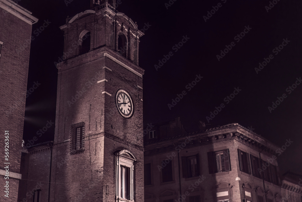 Nighttime Architecture Details in Ferrara's City Center