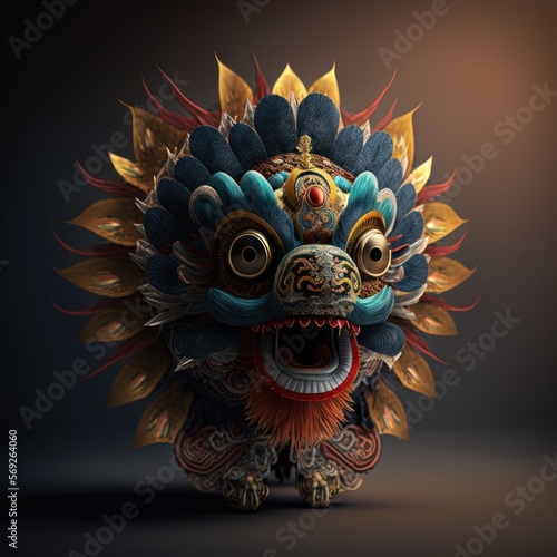 chinese lion dance  new year  lion head  china dragon  lucky  generative by AI