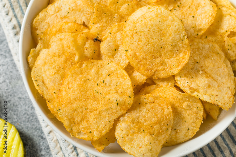 Homemade Flavored Dill Pickle Potato Chips Homemade Flavored Dill Pickle Potato Chips
