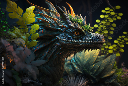 Flower Dragon - Mythology creature - fantasy illustration - wyvern - Generative AI © The_AI_Revolution