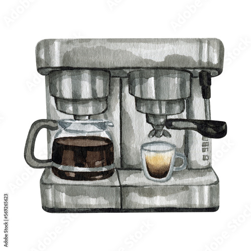 Watercolour coffee machine drink hand drawn illustrations