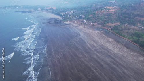 Aerial footage of Harnai beach at Dapoli, located 200 kms from Pune on the West Coast of Maharashtra India. photo