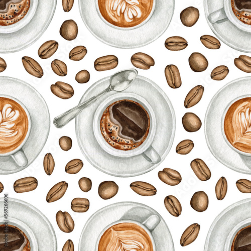 Watercolour coffee drink hand drawn seamless patterns