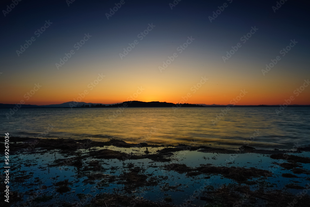 Isola Polvese after the sunset, Trasimeno Lake, Perugia, Umbria, Italy