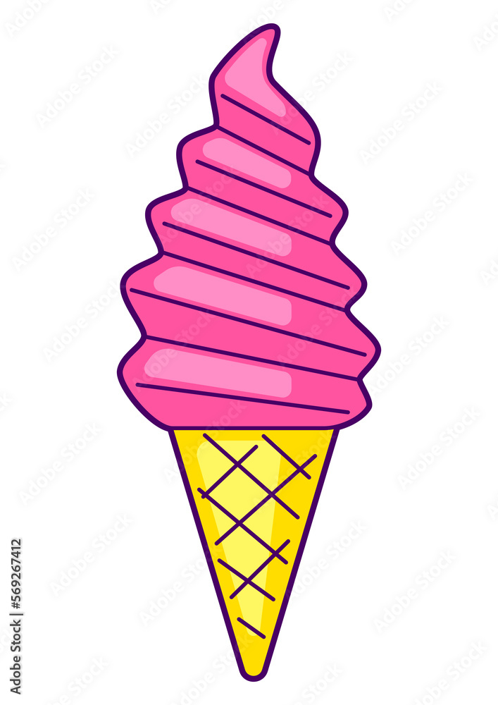 Illustration of ice cream waffle cone. Colorful cute icon. Creative symbol in cartoon style. Illustration of ice cream waffle cone. Colorful cute icon. Creative symbol in cartoon style.
