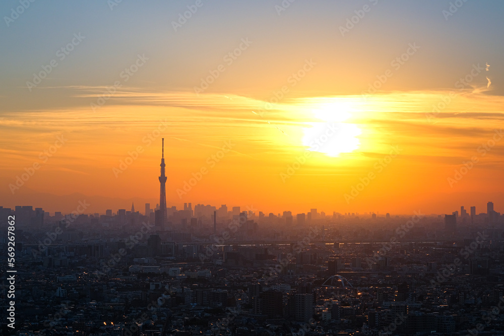 夕焼けの東京 千葉県市川市、アイ・リンクタウン展望施設から