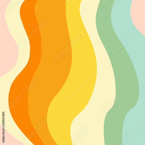 Groovy Background Retro 70s Style. Cute Abstract Vintage Texture Wallpaper. Hippie Wavy Vector Background. Colorful Fun Stripes in Retro 1970s Trendy Banner Design. Psychedelic Graphic Print 1960s.