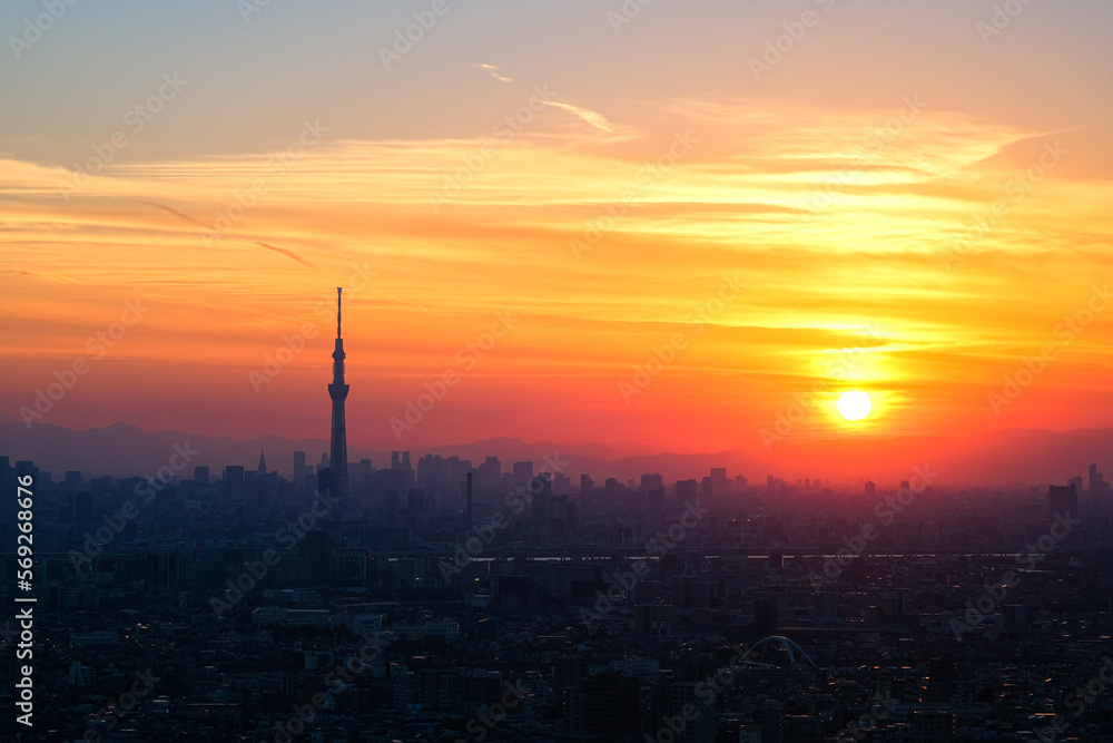 夕焼けの東京 千葉県市川市、アイ・リンクタウン展望施設から