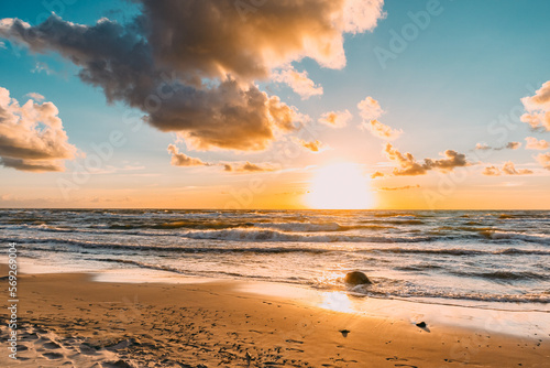 Zachód słońca polska plaża Bałtyk, Ustka Rowy Poddąbie