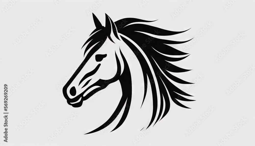 a horse's head is shown in black on a white background with a black outline of the horse's head on the left side. generative ai a horse's head is shown in black on a white background with a black outline of the horse's head on the left side. generative ai