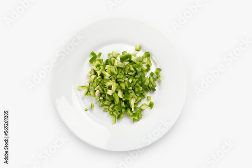 Sliced green pepper on a plate. Organic and healthy food. Seasonal vegetables.