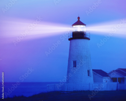 Pemaquid Lighthouse and night in Pemaquid, Maine.