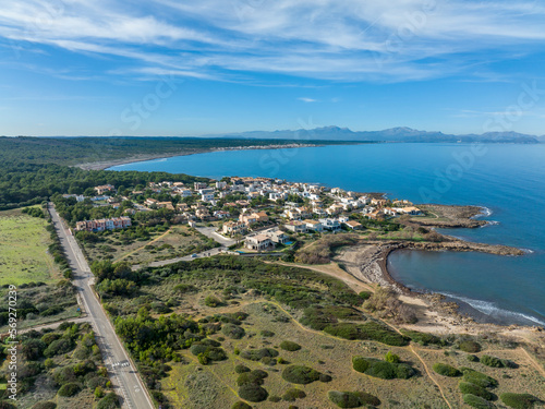 Aerial view, Colonia de Sant Pere near Betlem, Region Arta, Mallorca, Balearic Islands, Spain photo