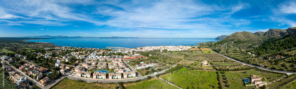 Aerial view, Colonia de Sant Pere near Betlem, Region Arta, Mallorca, Balearic Islands, Spain