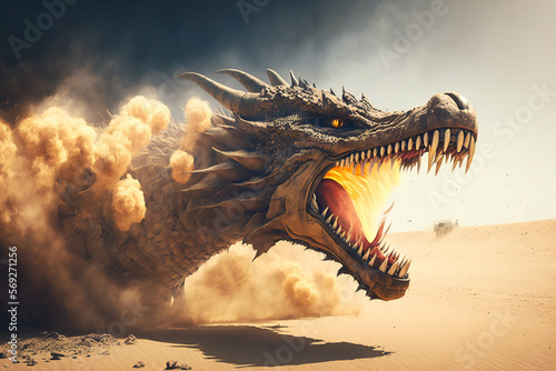 Sand Dragon - Mythology creature - fantasy illustration - wyvern - Generative AI © The_AI_Revolution