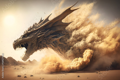 Sand Dragon - Mythology creature - fantasy illustration - wyvern - Generative AI photo