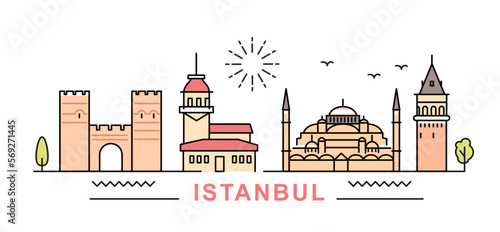 Istanbul City Line View. Poster print minimal design. Turkey