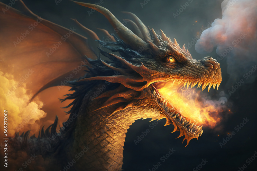 Dragon - Mythology creature - fantasy illustration - wyvern - Generative AI Dragon - Mythology creature - fantasy illustration - wyvern - Generative AI