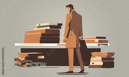 business man analyzing his contracts and to-dos, minimal and flat vector design
