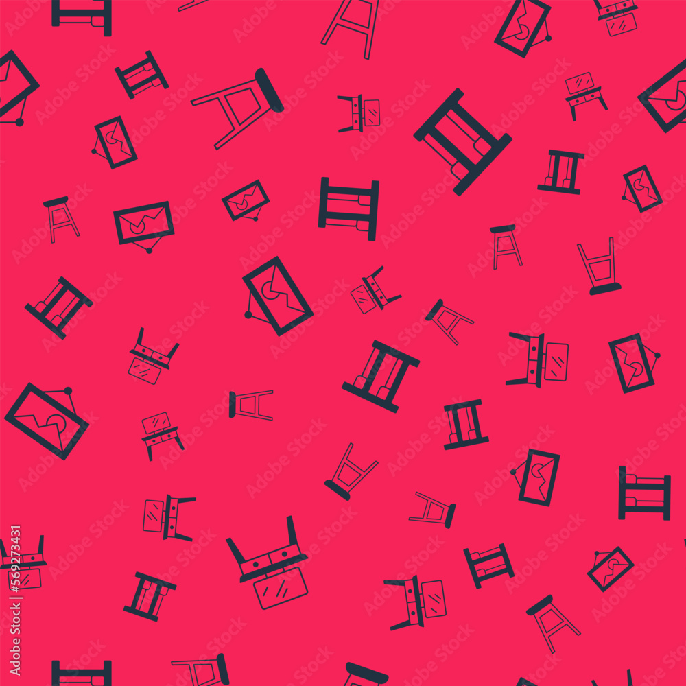 Set Dressing table, Chair, Picture and Bunk bed on seamless pattern. Vector Set Dressing table, Chair, Picture and Bunk bed on seamless pattern. Vector