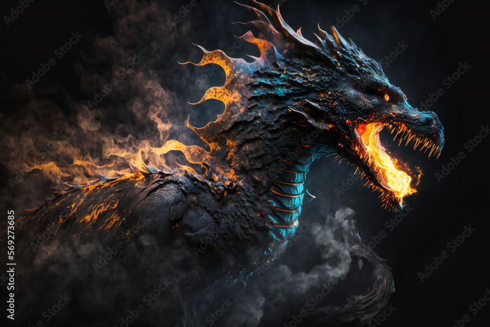 Dragon - Mythology creature - fantasy illustration - wyvern - Generative AI Dragon - Mythology creature - fantasy illustration - wyvern - Generative AI