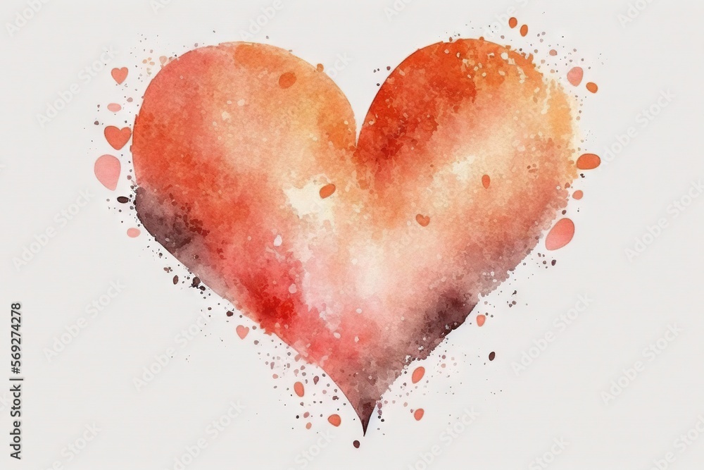  a watercolor painting of a red heart on a white background with red dots and a white background with a white background with a red heart.  generative ai