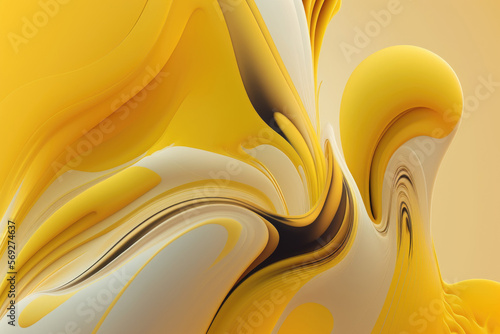 Fluid colors  liquid colors  yellow and black paints  abstract background. Generative AI.